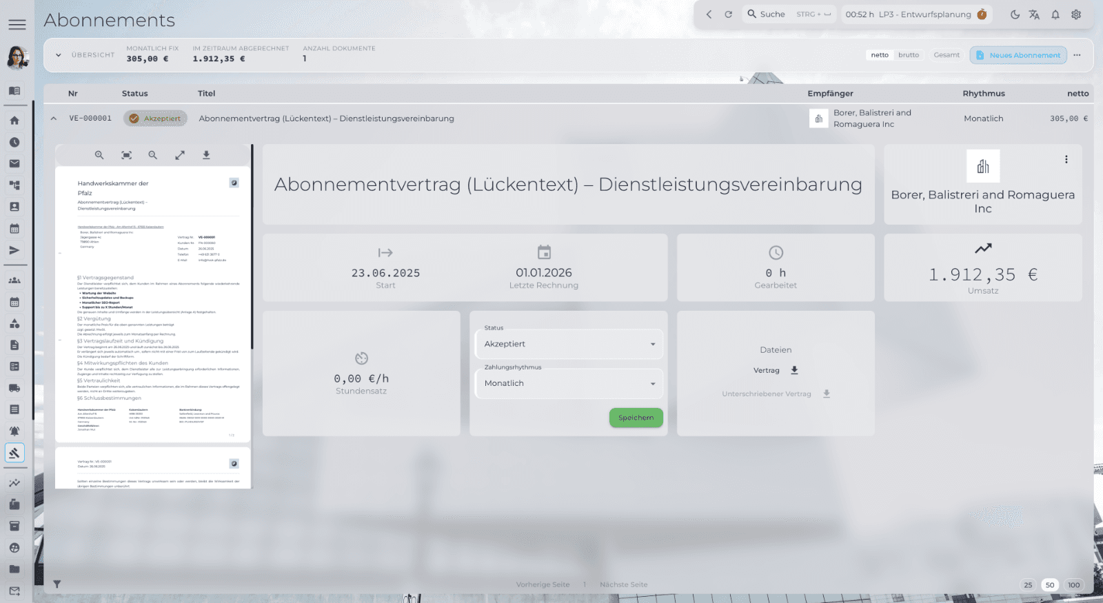 ExoPaper Aboverwaltung: Hauptansicht des Moduls