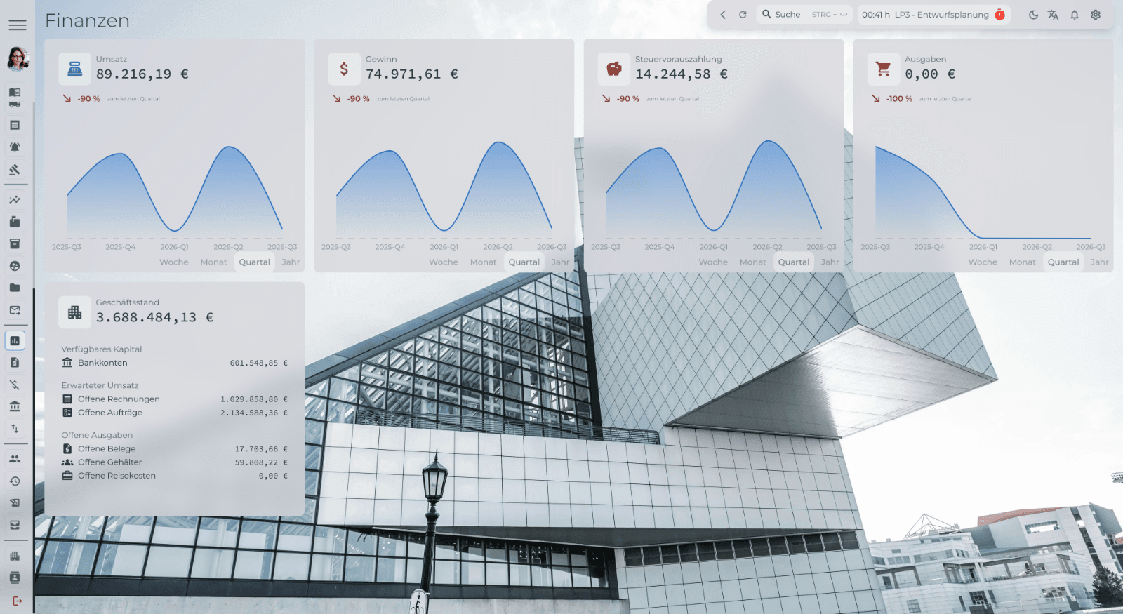 ExoPaper Controlling: Hauptansicht des Moduls
