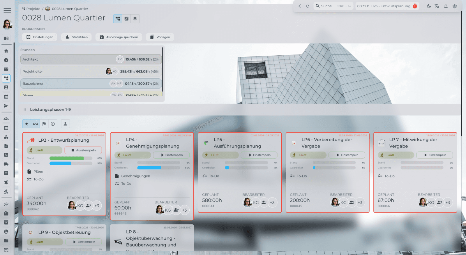 ExoPaper Projektmanagement: Hauptansicht des Moduls