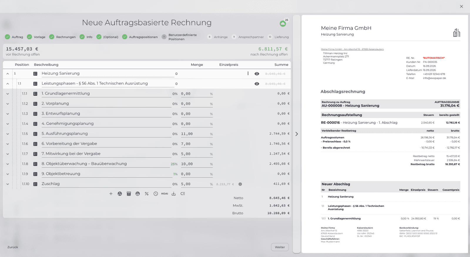 ExoPaper Verkaufsabwicklung: Hauptansicht des Moduls
